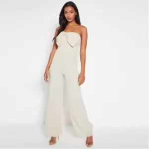 I Saw It First Bandeau Bow Detail Jumpsuit - Neutral