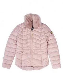 Barbour International Girls Halfbeck Faux Fur Quilt Jacket, Rose, Size 8-9 Years, Women