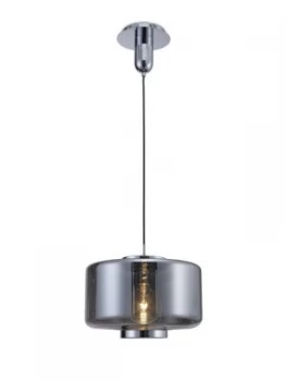 Ceiling Pendant 40cm Round, 1 x E27 (Max 40W), Chrome , Ash Grey Glass