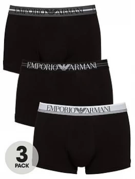 Emporio Armani 3 Pack Stretch Cotton Mixed Waistband Trunks Black Size M Men