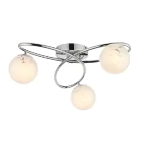 Arezzo Multi Arm Glass Semi Flush Ceiling Lamp, Chrome Plate, White Confetti Glass