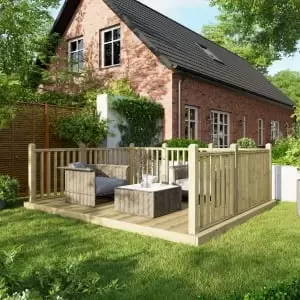 Power 10 x 12ft Timber Decking Kit With Handrails On 3 Sides - Garden & Outdoor