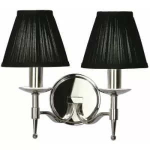 Loops - Avery Luxury Twin Arm Wall Light Traditional Bright Nickel & Black Pleat Shade