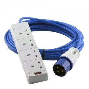 Zexum 16A Blue Male - 4 Gang Hook Up Cable - 15m