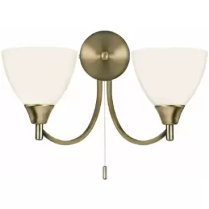 Dimmable LED Twin Wall Light Antique Brass & Frosted Glass Curved Lamp Lighting