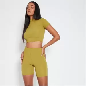 I Saw It First Rib High Neck Crop Top - Green