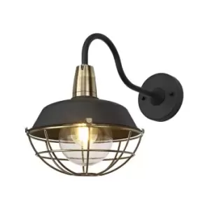 Wall Lamp, 1 Light E27, IP65, Matt Black, Antique Brass - Luminosa Lighting