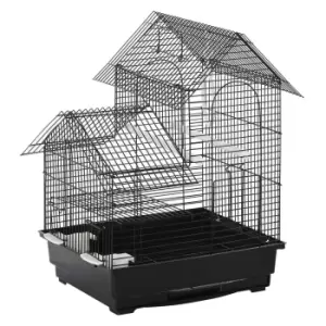 PawHut Small Metal Bird Cage w/ Plastic Perch, Swing, Ring Handle - Black