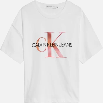 Calvin Klein Girls Distorted Monogram T-Shirt - Bright White - 10 Years