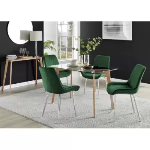 Furniturebox UK - Furniturebox Malmo Rectangular Glass and Wooden Leg Modern Industrial Dining Table & 4 Green Pesaro Silver Leg Velvet Chairs