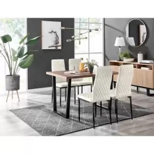 Furniture Box Kylo Brown Wood Effect Dining Table and 4 Cream Velvet Milan Black Leg Chairs