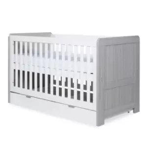 Ickle Bubba Pembrey Cot Bed and Under Drawer - Ash Grey And White