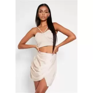 I Saw It First Champagne Premium Satin Drape Off The Shoulder Knot Midi Dress - Nude