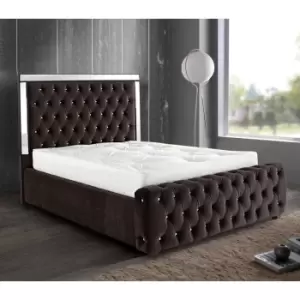 Elegance Mirrored Bed Small Double Plush Velvet Brown