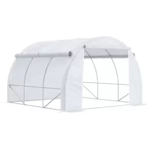 Outsunny 3 x 3 x 2m Polytunnel Greenhouse, Walk in Pollytunnel Tent with Steel Frame, Reinforced Cover Zippered Door 6 Windows for Garden White