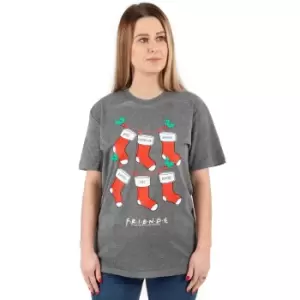 Friends Womens/Ladies Stocking Christmas T-Shirt (XL) (Grey/Red/White)