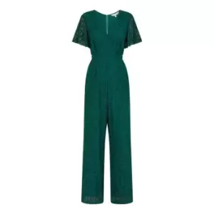 Yumi Green Angel Sleeve Lace Jumpsuit - Green