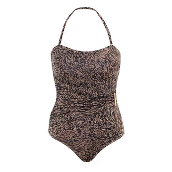 Seaspray Ava Animal Print Side Trim Bandeau Swimsuit - Brown/Gold