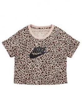 Nike Older Girls Crop Print Pack T-Shirt - Stone, Size S, 8-10 Years, Women