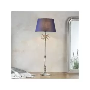 Lighting Leaf & Evie - Table Lamp Polished Nickel Plate & Navy Cotton 1 Light IP20 - E27 - Endon