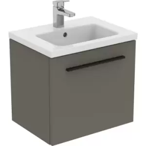 Ideal Standard i. life S Compact Wall Hung Unit with Basin Matt 500mm with Matt Black Handle in Quartz Grey