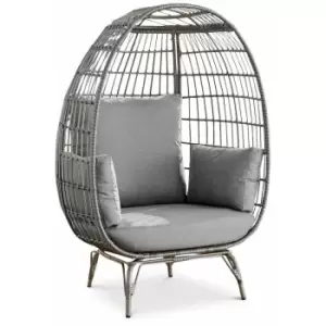 Furniturebox UK - Furniturebox Egg Luxury Grey Outdoor pe Rattan Garden Chair with Metal Legs And Thick Grey Cushions Perfect For Patios or Decking