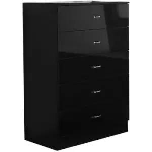 Fwstyle High Black Gloss Modern 5 Drawer Chest