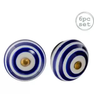 Nicola Spring Round Ceramic Cabinet Knobs - Navy Stripe - Pack of 6