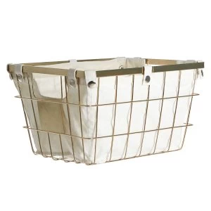 Premier Housewares Wire Storage Basket with Cotton Lining - Gold