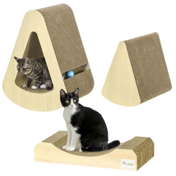 PawHut Cat Scratching Board w/ Catnip, Toy Ball - Brown