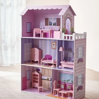 Tiffany Large Dreamland Dolls House Wooden Doll House Pink 3.7ft With 13 Doll Accessories KYD-10922A - Pink - Olivia's Little World