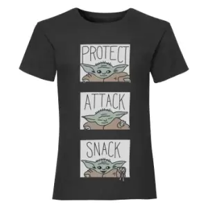 Star Wars: The Mandalorian Girls Protect Attack Snack The Child T-Shirt (7-8 Years) (Black)