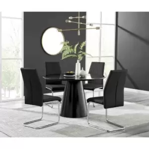 Furniture Box Palma Black Semi Gloss Round Dining Table and 4 Black Lorenzo Chairs