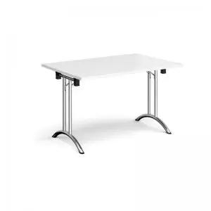 Rectangular folding leg table with chrome legs and curved foot rails