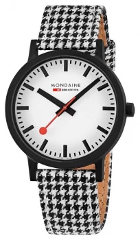 Mondaine Essence 41mm Black/White Textile Strap White Watch