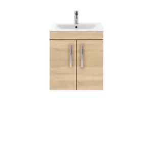 Nuie Athena 500 Wall Hung 2-door Vanity & Minimalist Basin - Natural Oak