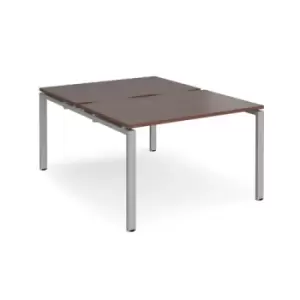 Bench Desk 2 Person Rectangular Desks 1200mm Walnut Tops With Silver Frames 1600mm Depth Adapt