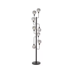 Humphrey Floor Lamp, 8 Light G9, Graphite, Satin Nickel, Smoke Glass