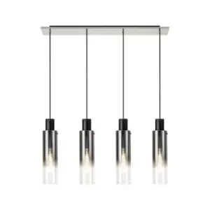 Luminosa Linear Pendant, 4 Light Adjustable E27, Black, Smoke Fade Glass