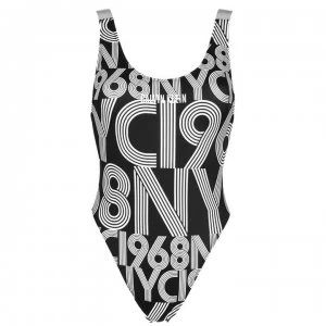 Calvin Klein Print Scoop Neck Swimsuit - Black Print