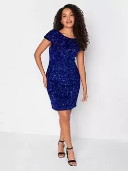 M&Co Sequin Velvet Shift Dress - Blue Size 12, Women