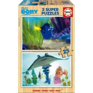 Disney Finding Dory 2 Super Dory & Where's Dory 25 Piece Wooden Jigsaw Puzzles