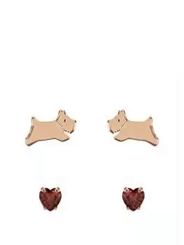 Radley Ladies 18Ct Rose Gold Plated Sterling Silver January Birthstone Twin Pack Stud Earrings