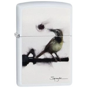 Zippo Spazuk Bird Bullet Hole White Matte Windproof Lighter