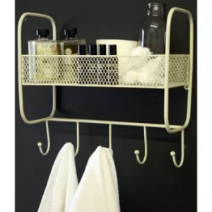 Mesh Wall Shelf With 5 Hooks Cream