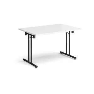 Rectangular folding leg table with Black legs and straight foot rails