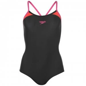 Speedo Splice Racer Swimsuit Ladies - Black/Pink/Red