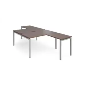 Bench Desk 2 Person With Return Desks 1400mm Walnut Tops With Silver Frames Adapt