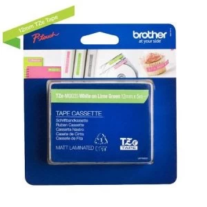 Brother TZe-MQG35 P-touch Label Tape (12mm x 5m) White On Lime