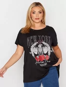 Yours Placement Print T-Shirt NY - , Black, Size 30-32, Women